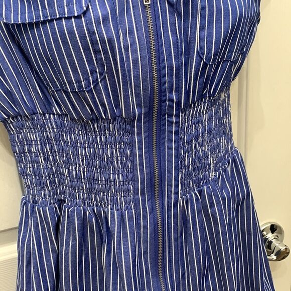 J Glee Petite Large Zippered Front Collar Short Sleeve 2 Pockets Slimming Stripe - Picture 5 of 12